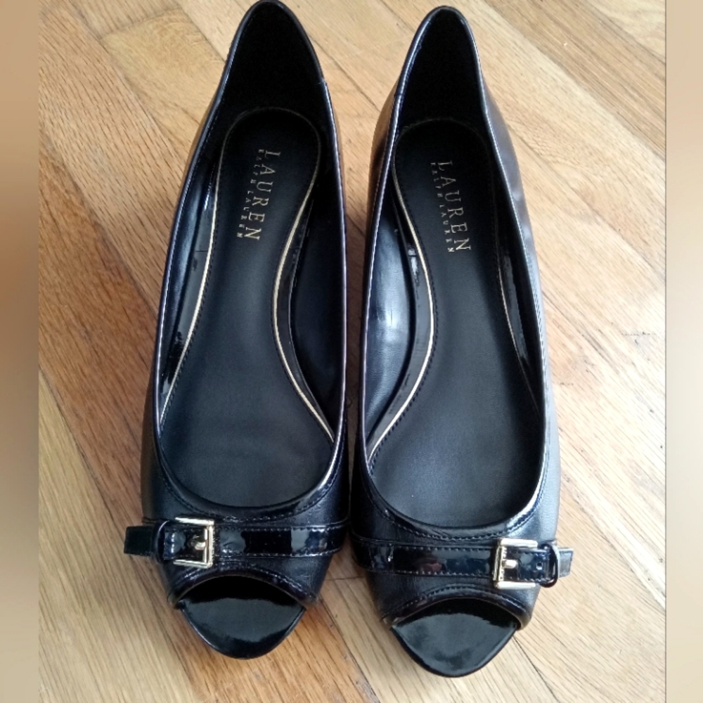 Lauren Ralph Lauren black peep toe flats size 8